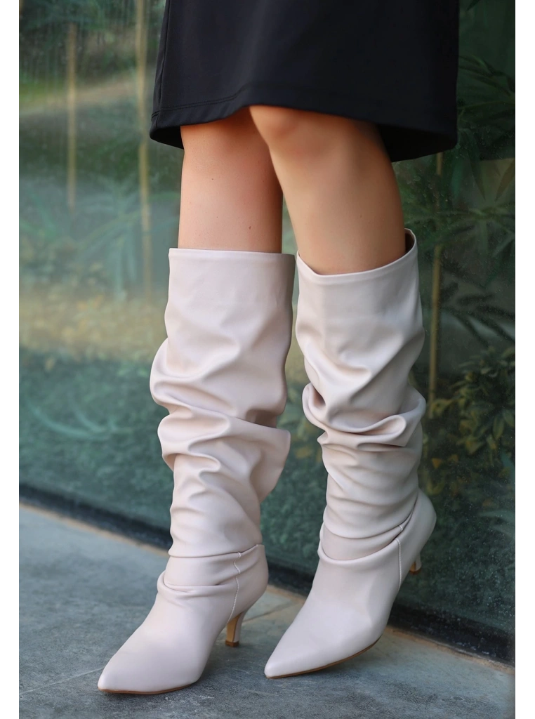 Zelya Bej Cilt Topuklu Çizme