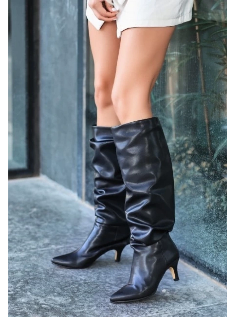 Zelya Siyah Cilt Topuklu Çizme