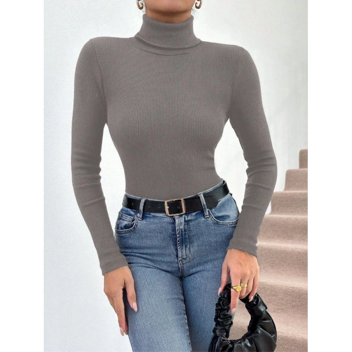 Başıkçı yaka dar kesim kaşkorse kazak gri w3103