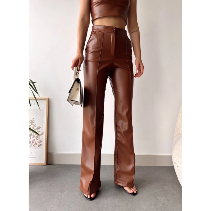 deri palazzo pantolon kahve hf