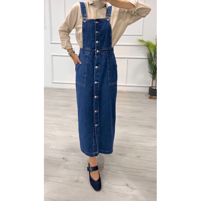 Etekli salopet enzim süper taş yıkama koyu mavi d2521