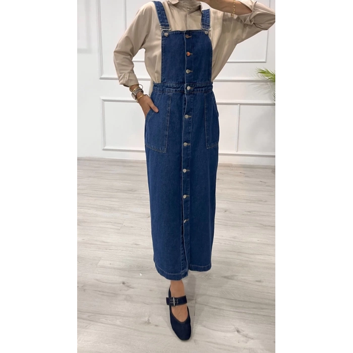 Etekli salopet enzim süper taş yıkama koyu mavi d2521