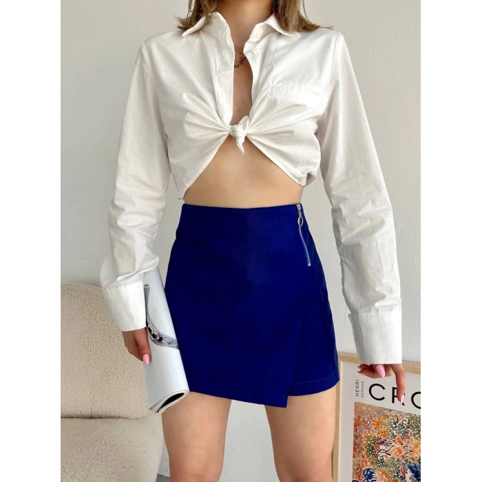 Gabardin fermuarlı şort etek S24906