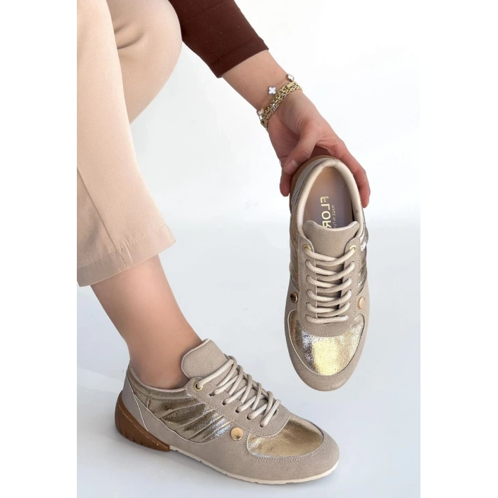 Jawen Bej Nubuk Gold Detaylı Spor Ayakkabı