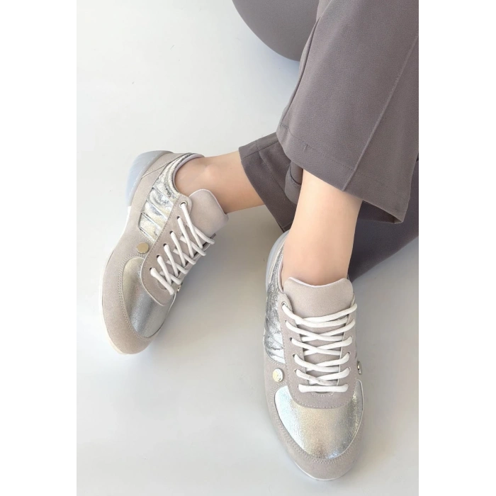 Jawen Gri Nubuk Gümüş Detaylı Spor Ayakkabı