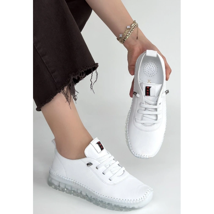 Jiten Beyaz Deri Bağcıklı Spor Ayakkabı