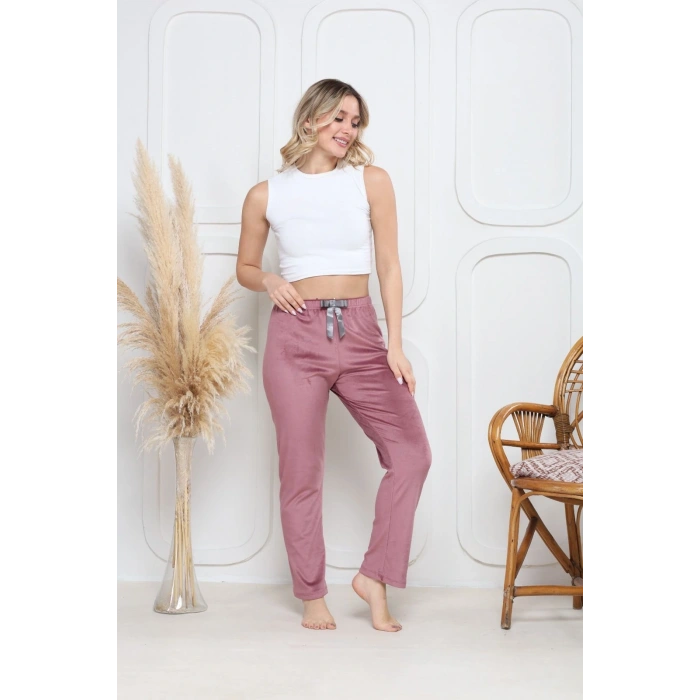 Kadife pijama altı pembe q7013