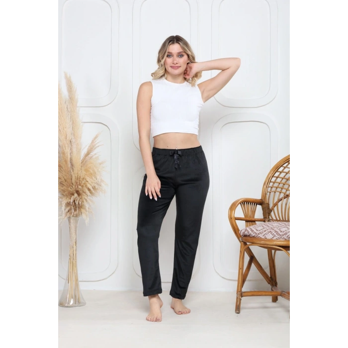Kadife pijama altı siyah q7013