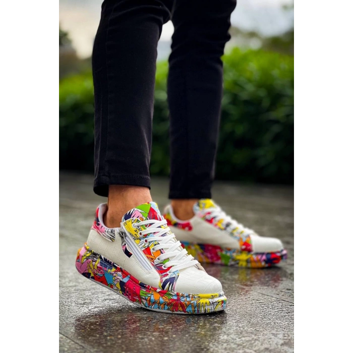 KB-02  Kuback Bağcıklı Crocodile Beyaz Kırmızı Günlük Erkek Ayakkabı