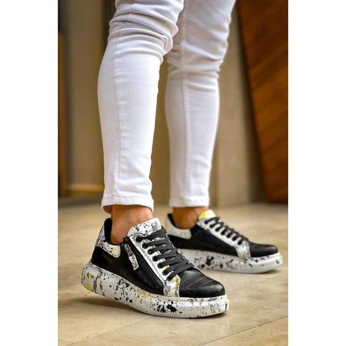 KB-02  Kuback Bağcıklı Crocodile Siyah Sarı Günlük Erkek Ayakkabı