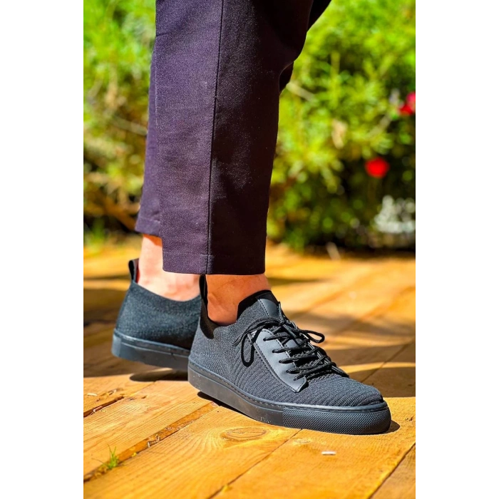 KB-110  Kuback Siyah Triko Siyah Yüksek Taban Bağcıklı Günlük Erkek Ayakkabı