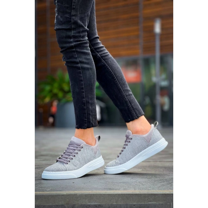 KB-X204 Kuback Gri Keten Beyaz Yüksek Taban Günlük Erkek Spor Ayakkabı