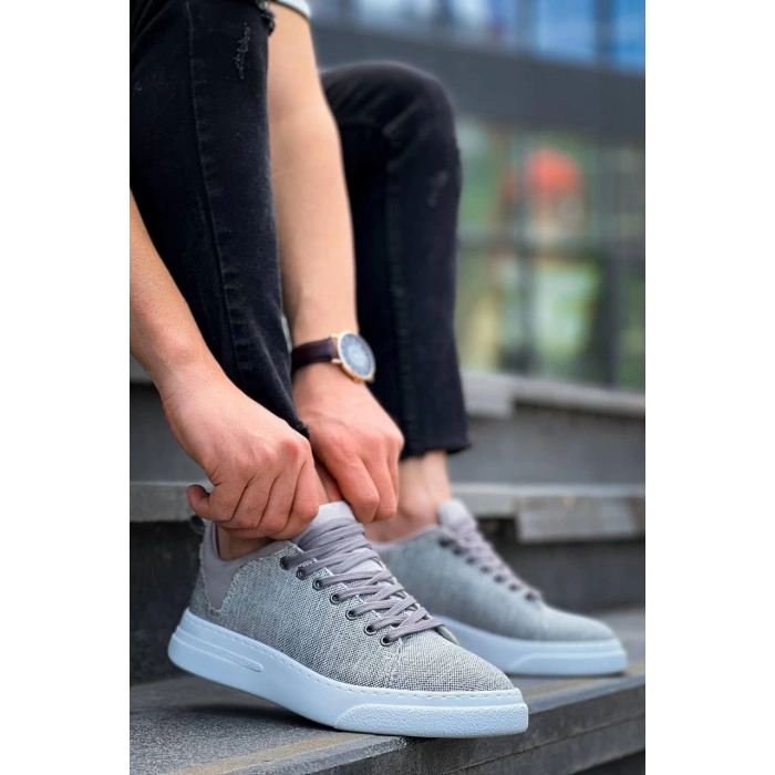 KB-X204 Kuback Gri Keten Beyaz Yüksek Taban Günlük Erkek Spor Ayakkabı