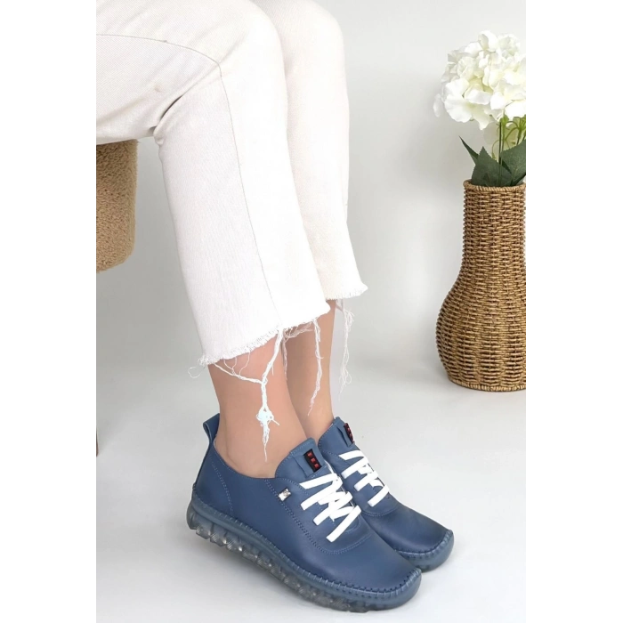 Kitta Mavi Deri Bağcıklı Spor Ayakkabı