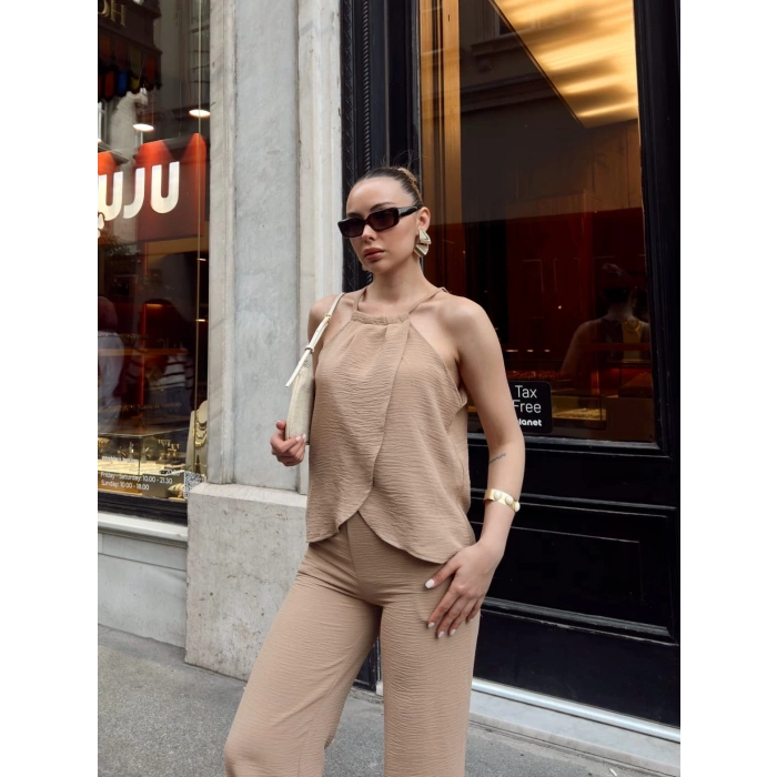 Kruvaze takım ayrobin bej s054