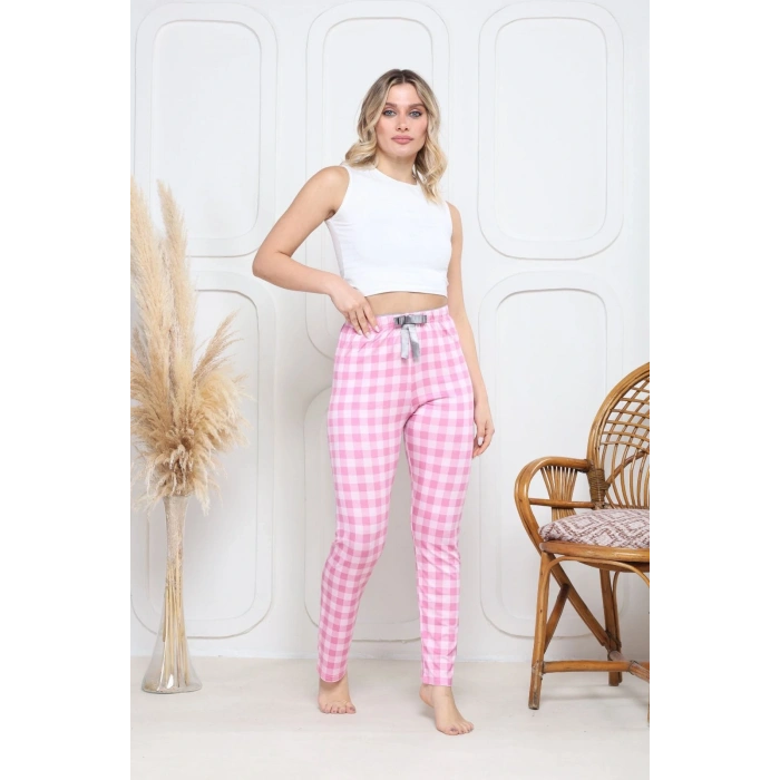 Viskon likralı alt pijama ekıse pembe baskı desenli q6018