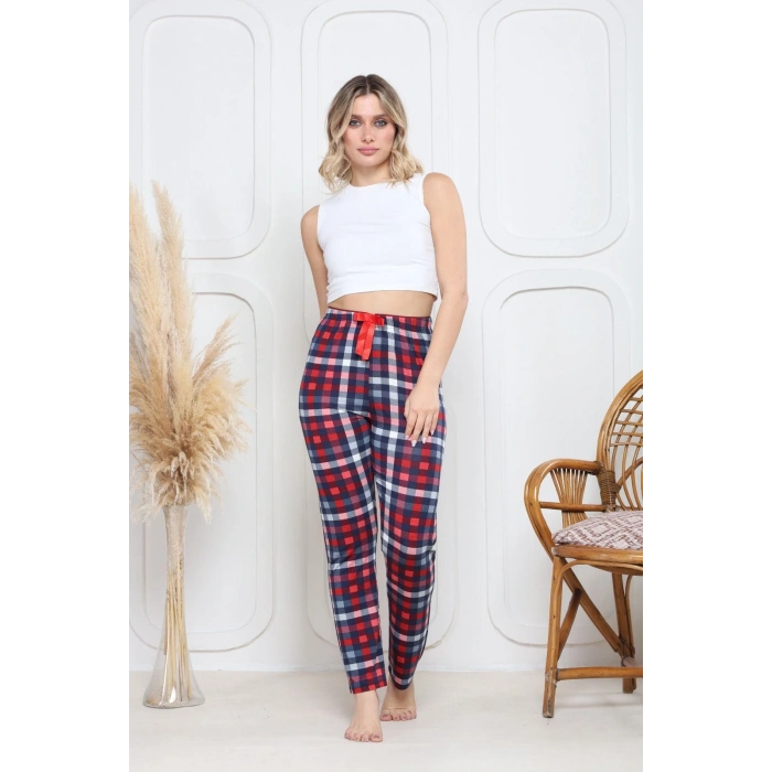 Viskon likralı alt pijama küçük ekose baskı desenli q6018