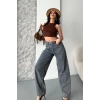 Baggy kar yıkama eskitme kahve jeans pantolon d2007