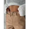 Beli lastikli duble paça deri şort bej w24755