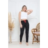 Viskon likralı alt pijama demir siyah baskı desenli q6018