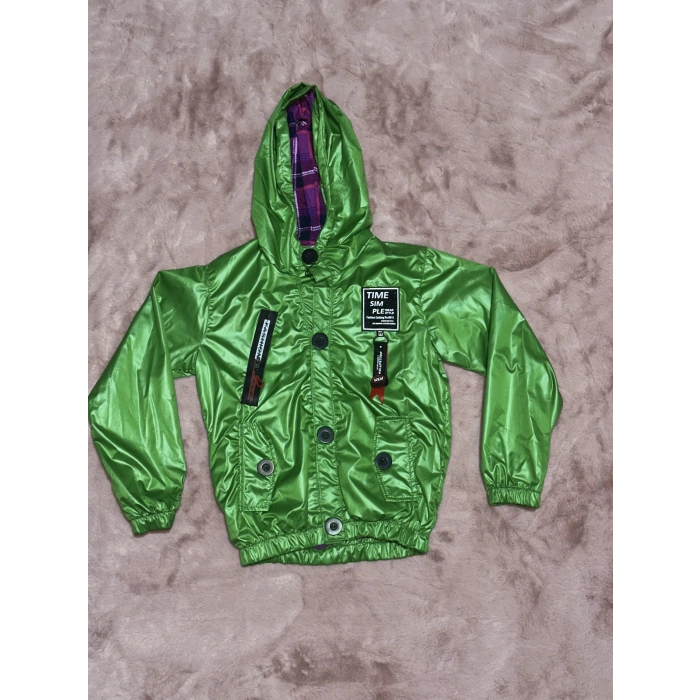 2-8 yaş arası erkek çocuk kapşonlu astarlı mont yağmurluk bennetton yeşil