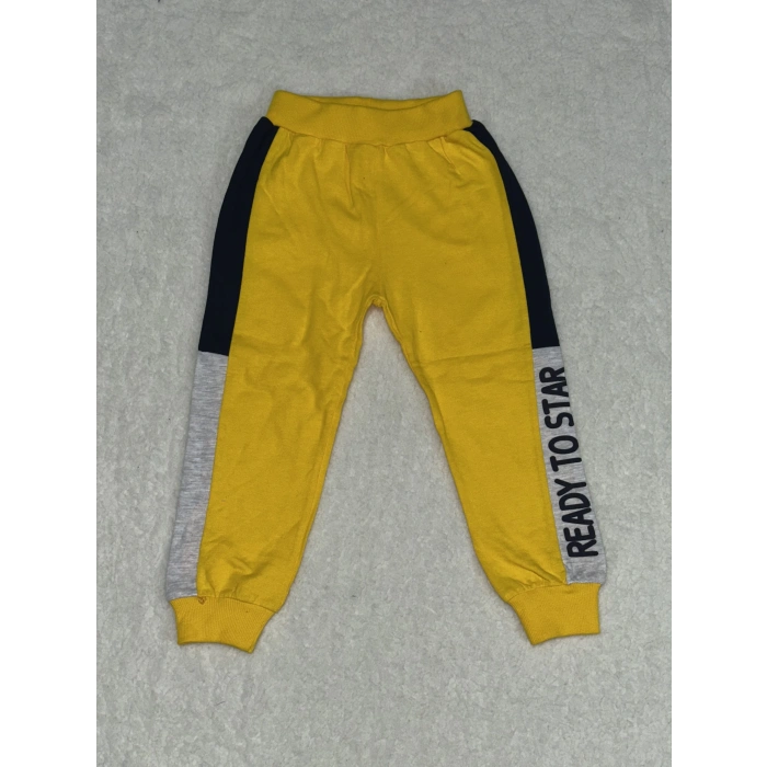 4-6-7 yaş erkek çocuk eşofman diz altı detaylı ek parça sarı