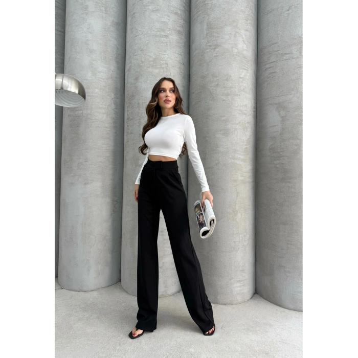 Cırtlı pantolon krep siyah pt