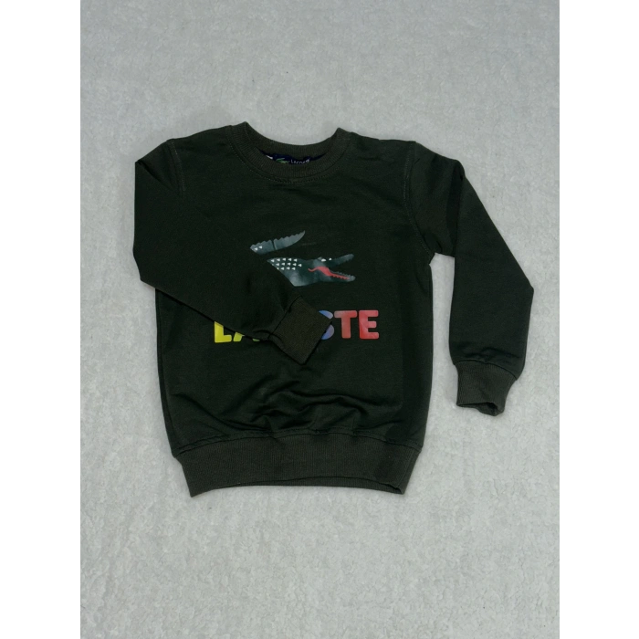 Timsah baskılı bisiklet yaka sweatshirt erkek çocuk haki