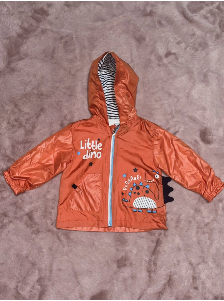 1-5 yaş erkek çocuk kapşonlu baskılı astarlı mont turuncu