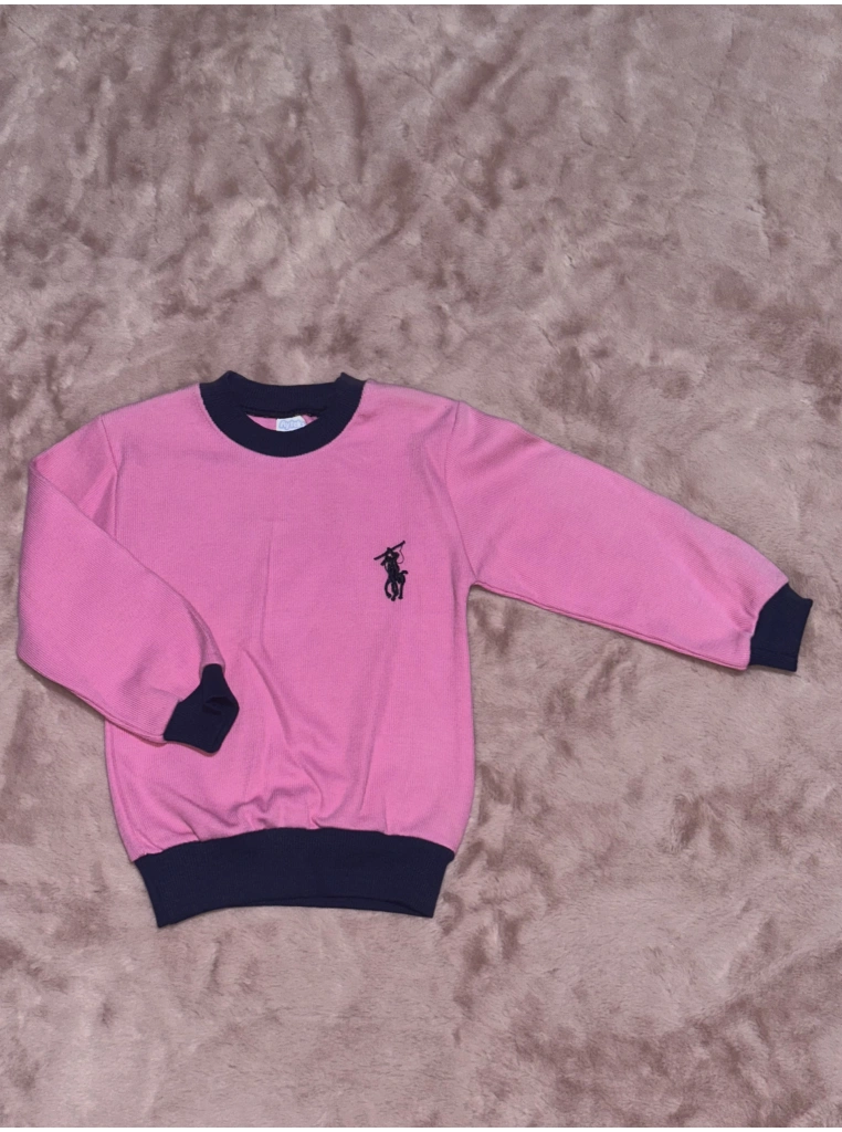 1-7 yaş Armalı bisiklet yaka lacivert biyeli sweatshirt pembe