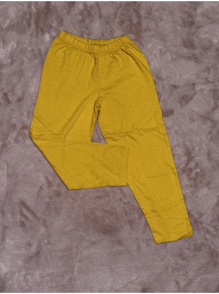 2-8 yaş erkek çocuk pijama beli lastikli düz renk hardal