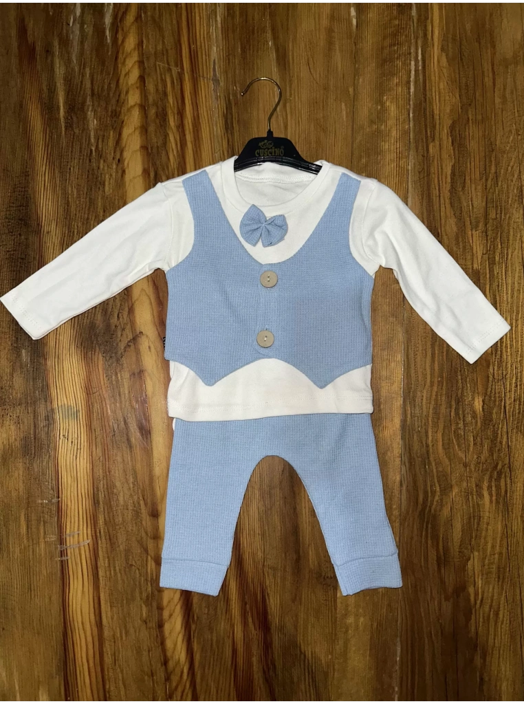 3-12 aylık papyonlu takım mavibeyaz