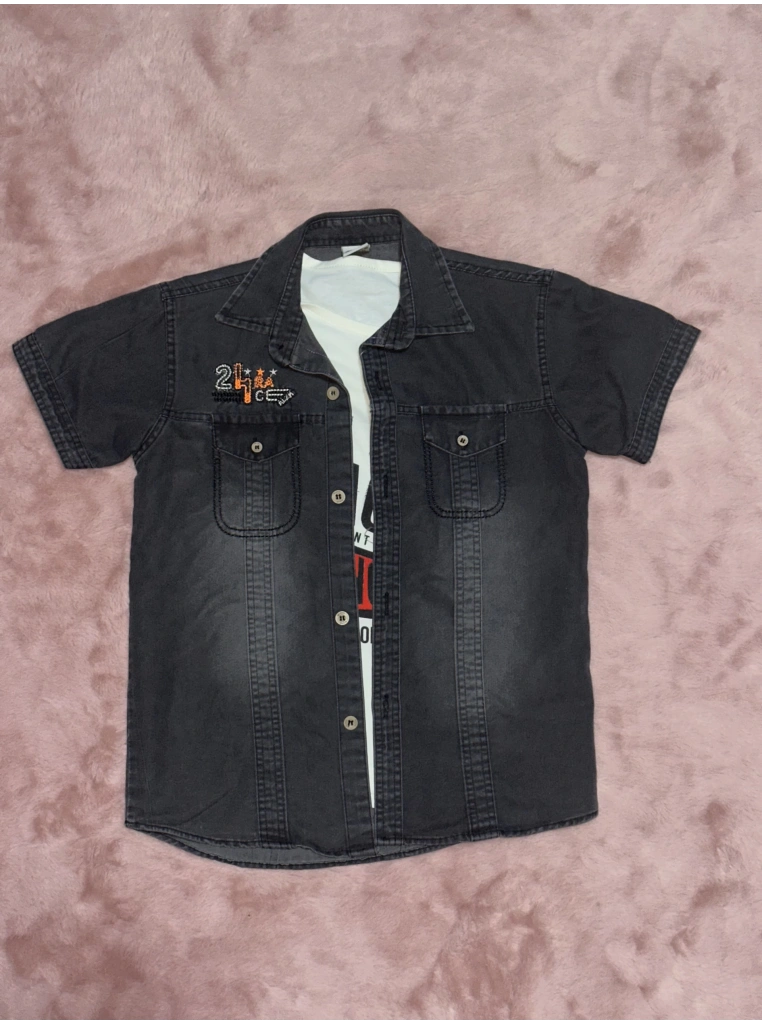 3-9 yaş Tshirt gömlek ikili takım kısa kol füme