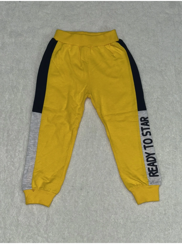 4-6-7 yaş erkek çocuk eşofman diz altı detaylı ek parça sarı