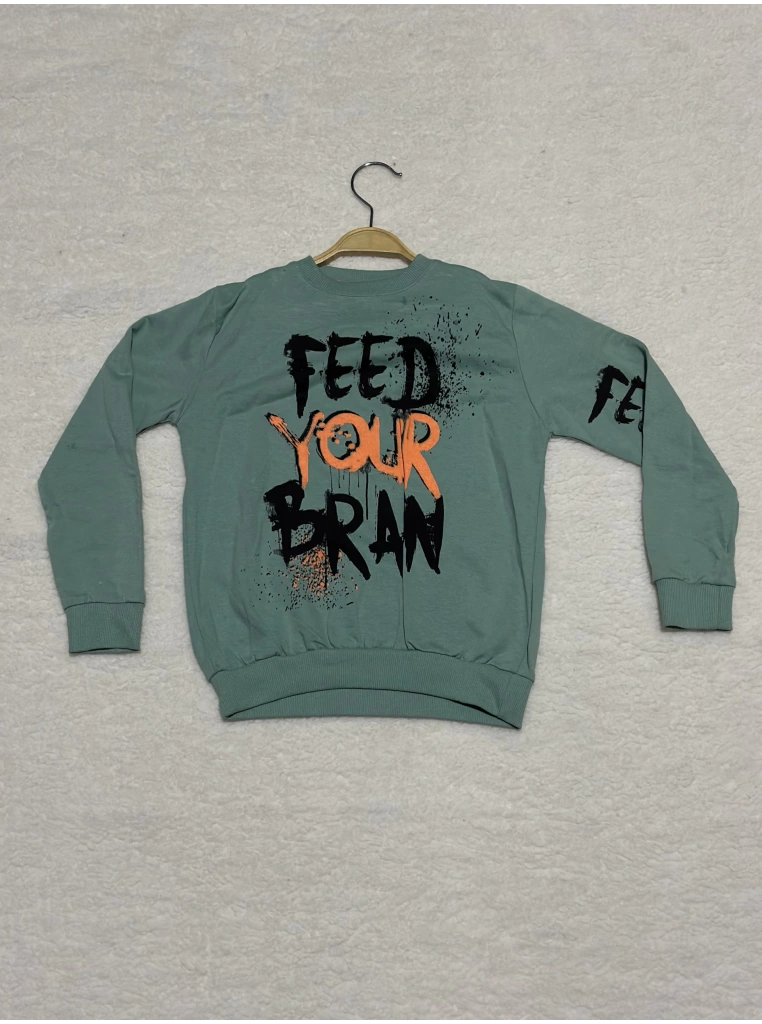 8 yaş Bisiklet yaka siyah turuncu yazı baskılı sweat erkek çocuk mint