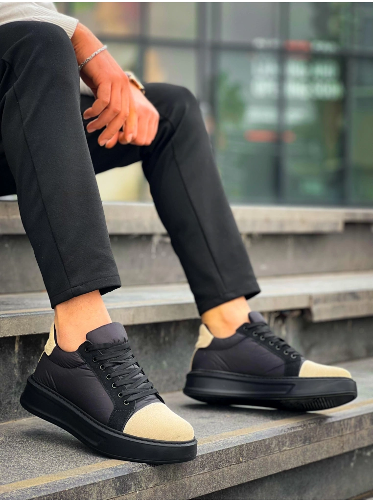 KB-X46 Kuback Siyah Bej Yüksek Siyah Taban Günlük Spor Ayakkabı