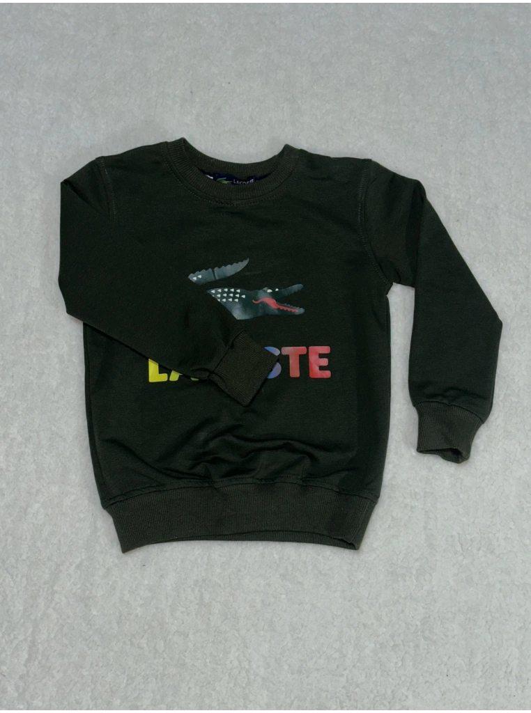 Timsah baskılı bisiklet yaka sweatshirt erkek çocuk haki