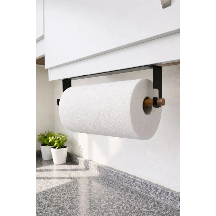 JUMBO KAĞIT HAVLULUK YAPIŞKANLI VE VİDALI ŞERİT, KANCALI AĞAÇ ÇUBUKLU MODEL MAT SİYAH RENGİ