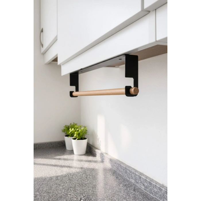 JUMBO KAĞIT HAVLULUK YAPIŞKANLI VE VİDALI ŞERİT, KANCALI AĞAÇ ÇUBUKLU MODEL MAT SİYAH RENGİ