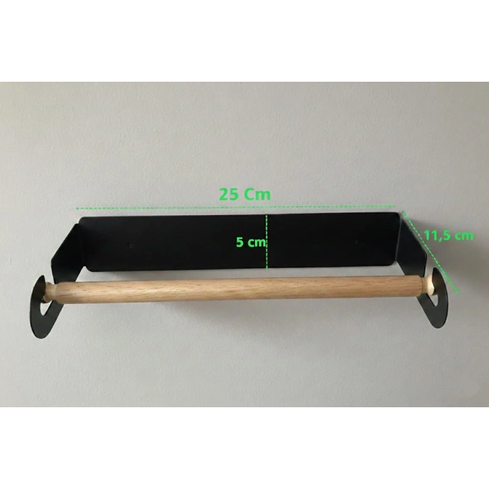 JUMBO KAĞIT HAVLULUK YAPIŞKANLI VE VİDALI ŞERİT, KANCALI AĞAÇ ÇUBUKLU MODEL MAT SİYAH RENGİ