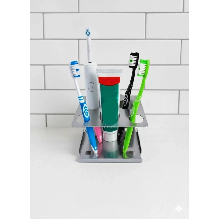 ŞARJLI DİŞ FIRÇALIK TUTUCU YAPIŞKANLI VE VİDALI MACUNLUKLU KROM