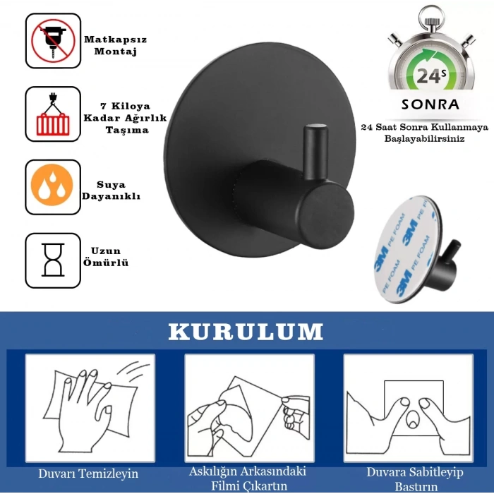 ARDİNİ KENDİNDEN YAPIŞKANLI ASKILIK MAT SİYAH 06  PAKETTE 5 ADET