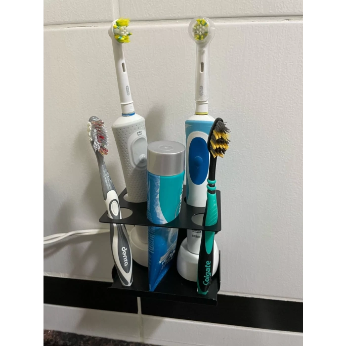 ARDİNİ YAPIŞKANLI VE VİDALI ŞARJLI DİŞ FIRÇALIK TUTUCU MACUNLUKLU MAT SİYAH