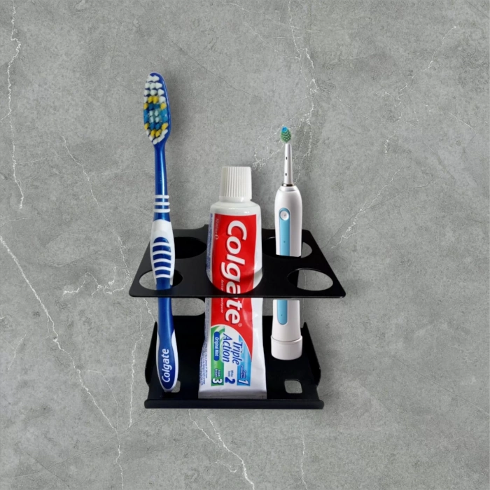 ARDİNİ YAPIŞKANLI VE VİDALI ŞARJLI DİŞ FIRÇALIK TUTUCU MACUNLUKLU MAT SİYAH