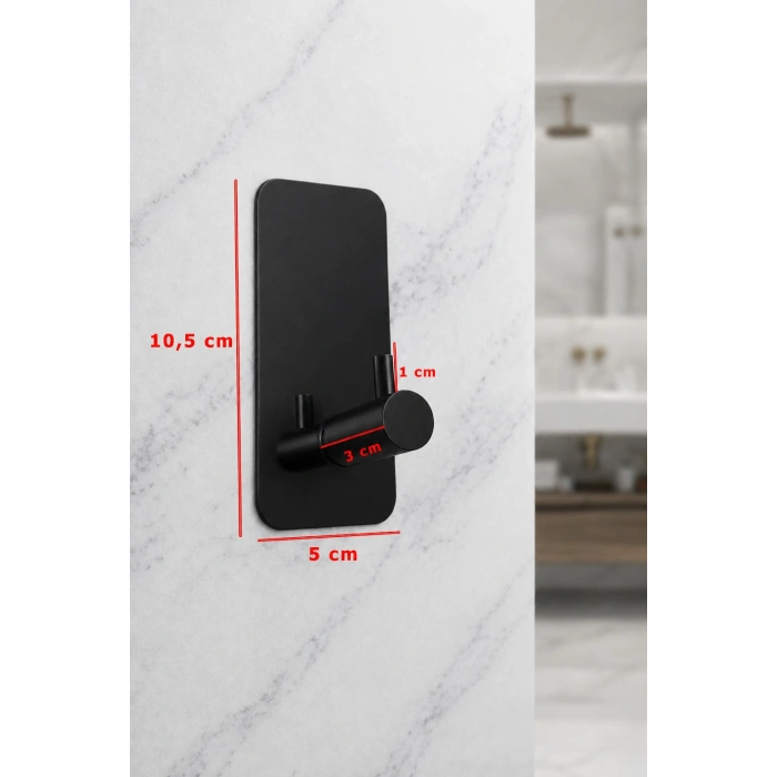 ASKILIK YAPIŞKANLI DİK DİKDÖRTGEN ÇUBUKLU TEK KANCALI 1.2MM SS201 PASLANMAZ ÇELİK MAT SİYAH