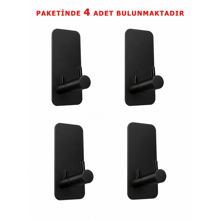 ASKILIK YAPIŞKANLI DİK DİKDÖRTGEN ÇUBUKLU TEK KANCALI 1.2MM SS201 PASLANMAZ ÇELİK MAT SİYAH