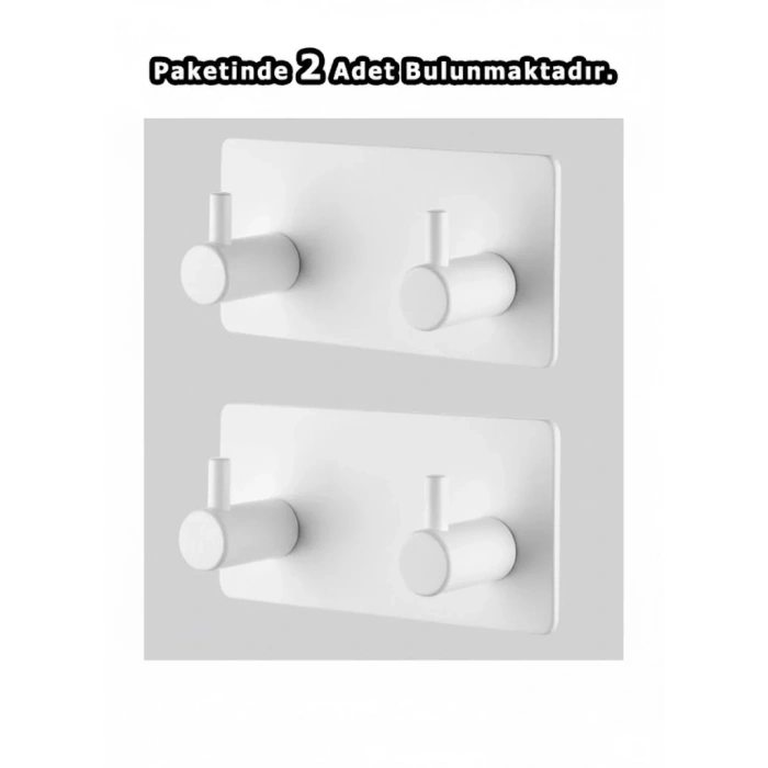 ASKILIK YAPIŞKANLI DİKDÖRTGEN ÇUBUKLU 2 KANCALI BEYAZ PAKETTE 2 ADET