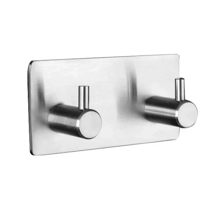 ASKILIK YAPIŞKANLI DİKDÖRTGEN ÇUBUKLU 2 KANCALI PASLANMAZ ÇELİK (RENK KROM) PAKETTE 2 ADET