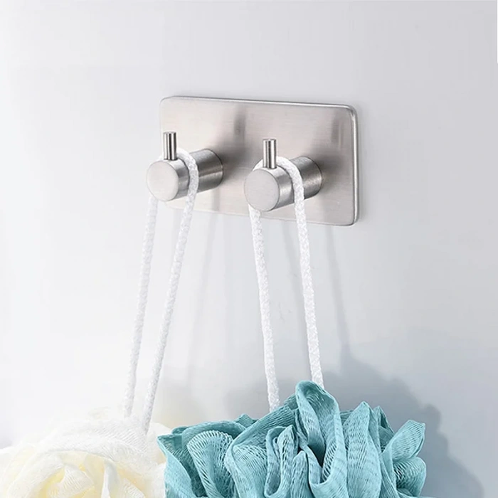 ASKILIK YAPIŞKANLI DİKDÖRTGEN ÇUBUKLU 2 KANCALI PASLANMAZ ÇELİK (RENK KROM) PAKETTE 2 ADET