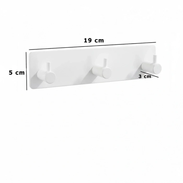 ASKILIK YAPIŞKANLI DİKDÖRTGEN ÇUBUKLU 3 KANCALI BEYAZ
